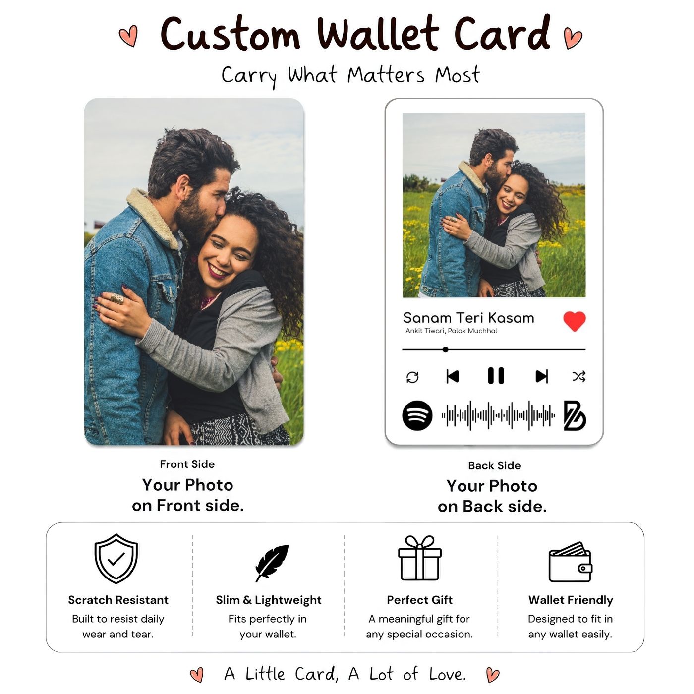 Brandian | Pack of 1 | Personalized Wallet Card with Photo & Spotify Song | Size 8.6 x 5.4 cm | Wallet Card
